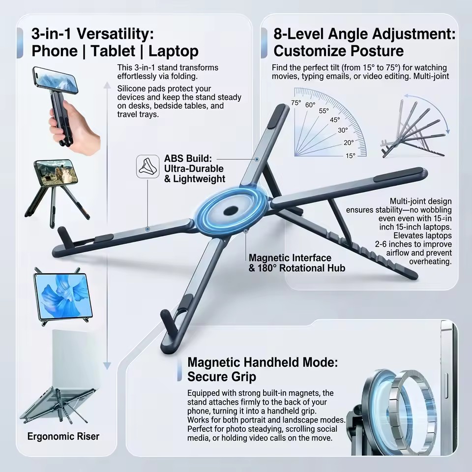 Laptop Ergonomic Accessories - 휴대용 자석식 폰 홀더 & 셀카봉