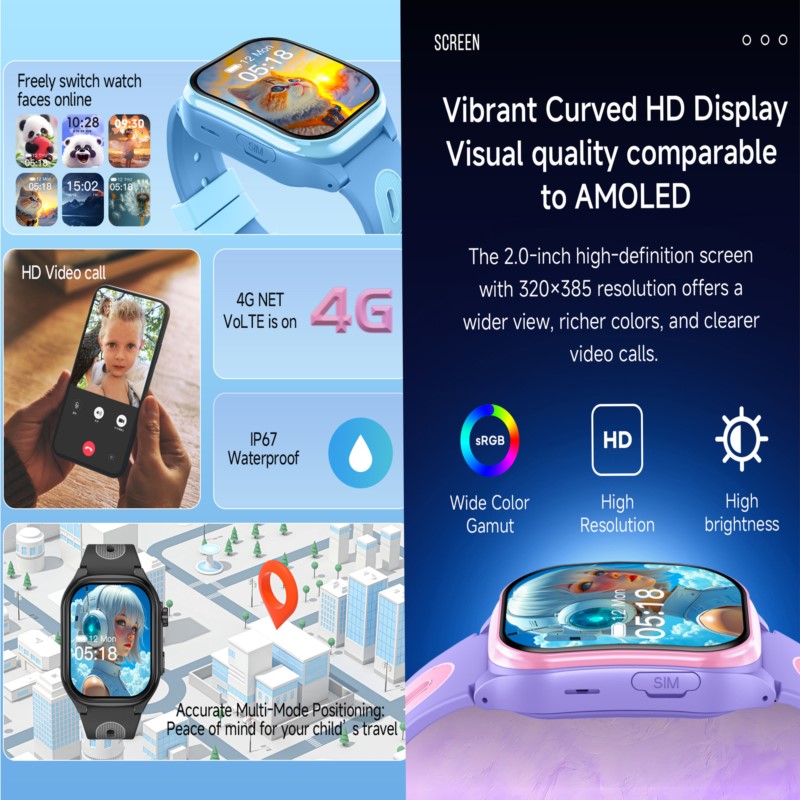 어린이용 4G 스마트워치, 2.0인치 HD 화면, 2+ - Wrist Rest Gel 리뷰 및 가격